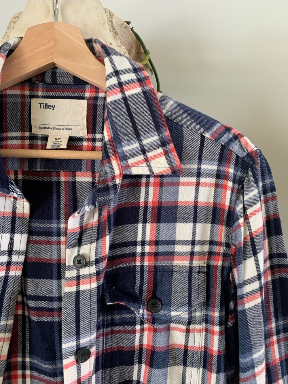 Tilley Women's Navy Red White Plaid Button-Down Shirt - Picture 3 of 5